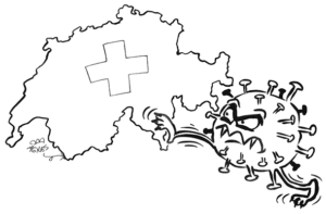Corona Virus Schweiz - Copyright www.Live-Karikaturen.ch, CC BY-SA 4.0